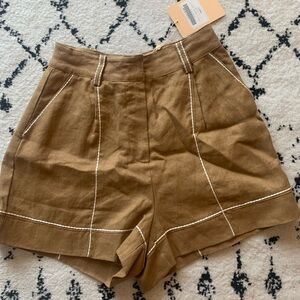 NWT SANCIA White Stitch Brown High-Waisted Shorts